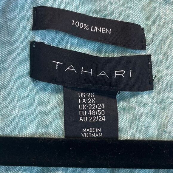 TAHARI Women’s Linen Button Front Tunic Top 2X Teal Green Long Sleeve Blouse - Picture 5 of 13